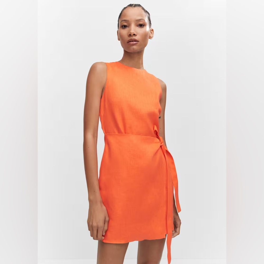 NWT Mango Orange Linen Wrap Dress